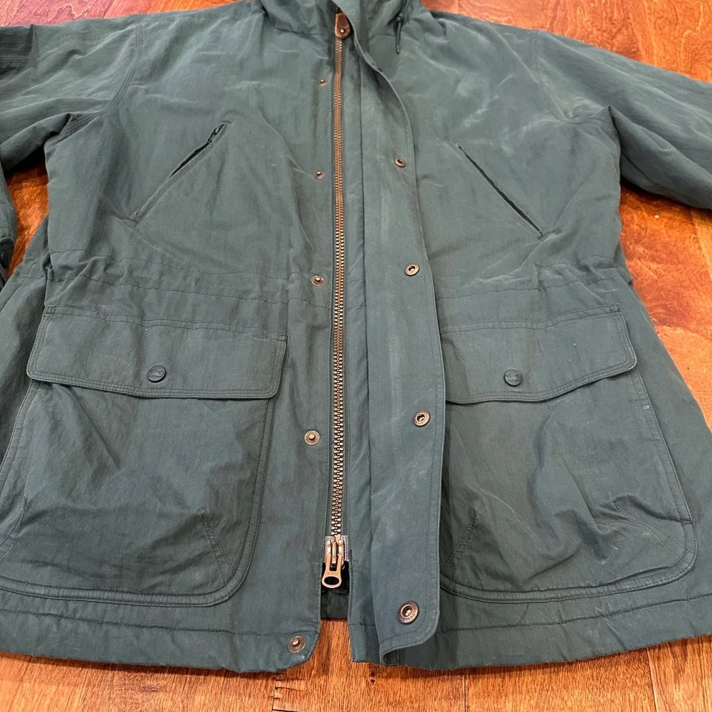 Vintage LL Bean Parka Mens L Green Wool Plaid Lined Hooded Chore Coat Jacket 90s